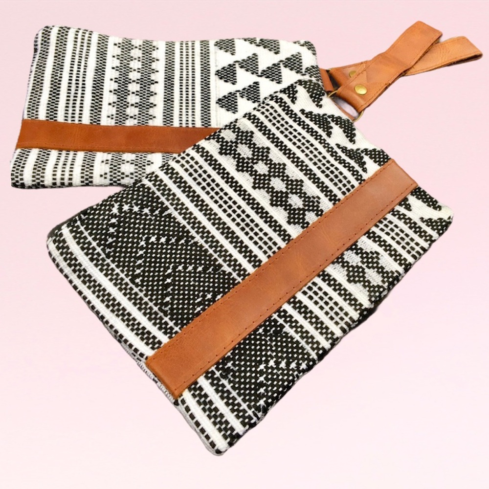 NWT handmade Woven Leather Wristlet and Clutch